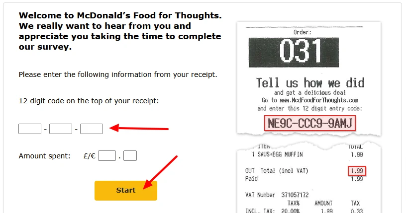 Enter Your mcdfoodforthoughts 12 digit code